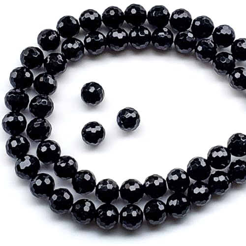 Chengmu 8 mm schwarze runde Glasperlen für Schmuckherstellung, 96 facettierte Discokugeln, Kristall-Abstandshalter für Armband, Halskette, Ohrringe, 135 Stück von Chengmu