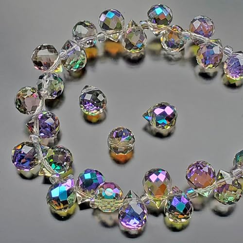 Chengmu Erdbeerglasperlen zur Schmuckherstellung, 8 mm, transparent, violett, facettiert, Tropfenform, Kristall-Abstandshalter für Armband, Halskette, Ohrringe, 90 Stück von Chengmu