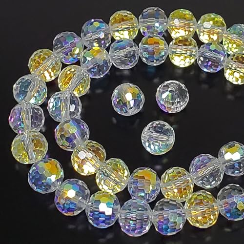 Chengmu Runde Glasperlen für Schmuckherstellung, 8 mm, 96 facettierte Discokugeln, Kristall-Abstandshalter für Armband, Halskette, Ohrringe, 135 Stück von Chengmu