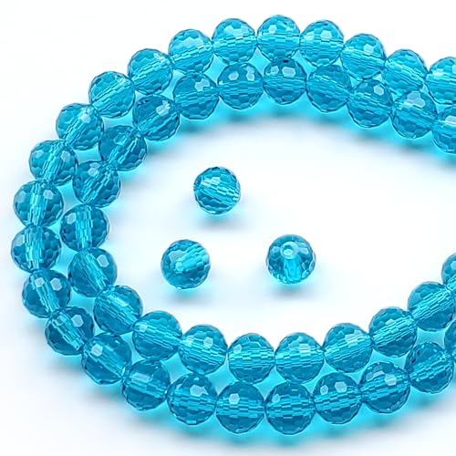 Chengmu Runde Glasperlen für Schmuckherstellung, 8 mm, Aquamarin, 96 facettierte Discokugeln, Kristall-Abstandshalter für Armband, Halskette, Ohrringe, 135 Stück von Chengmu