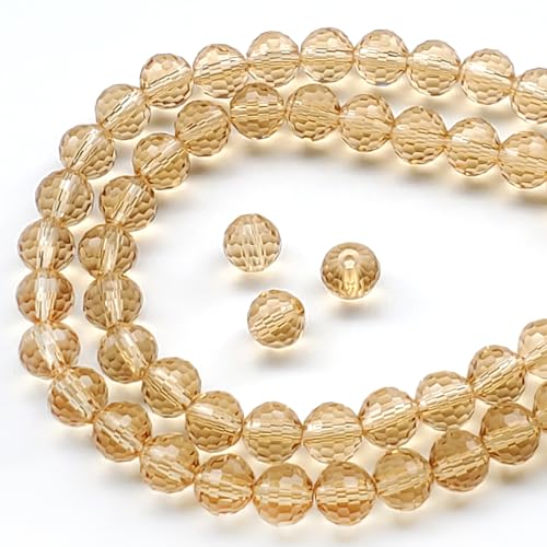 Chengmu Runde Glasperlen für Schmuckherstellung, 8 mm, goldfarben, champagnerfarben, 96 facettierte Discokugeln, Kristall-Abstandshalter für Armband, Halskette, Ohrringe, 135 Stück von Chengmu