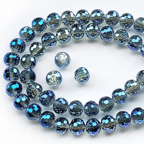 Chengmu Runde Glasperlen für Schmuckherstellung, 8 mm, transparent, blau, 96 facettierte Discokugeln, Kristall-Abstandshalter für Armband, Halskette, Ohrringe, 135 Stück von Chengmu