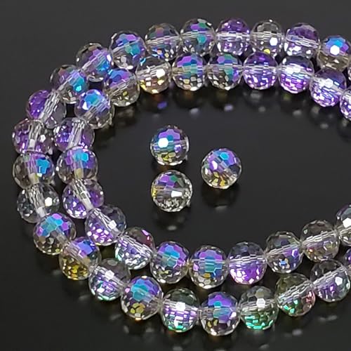 Chengmu Runde Glasperlen zur Schmuckherstellung, 8 mm, transparent, lila, 96 facettierte Discokugeln, Kristall-Abstandshalter für Armband, Halskette, Ohrringe, 135 Stück von Chengmu