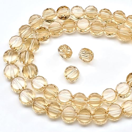 Chengmu Runde Kuchenglasperlen für Schmuckherstellung, 6 mm, goldfarben, champagnerfarben, facettierte Briolette-Rondelle, Kristall-Abstandshalter für Armband, Halskette, Ohrringe, 180 Stück von Chengmu