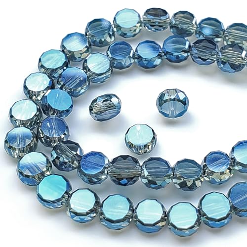 Chengmu Runde Kuchenglasperlen für Schmuckherstellung, 6 mm, transparent, blau, facettiert, Briolette-Rondelle, Kristall-Abstandshalter für Armband, Halskette, Ohrringe, 180 Stück von Chengmu