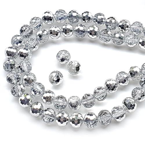 Chengmu Silberne runde Glasperlen zur Schmuckherstellung, 8 mm, 96 facettierte Discokugeln, Kristall-Abstandshalter für Armband, Halskette, Ohrringe, 135 Stück von Chengmu