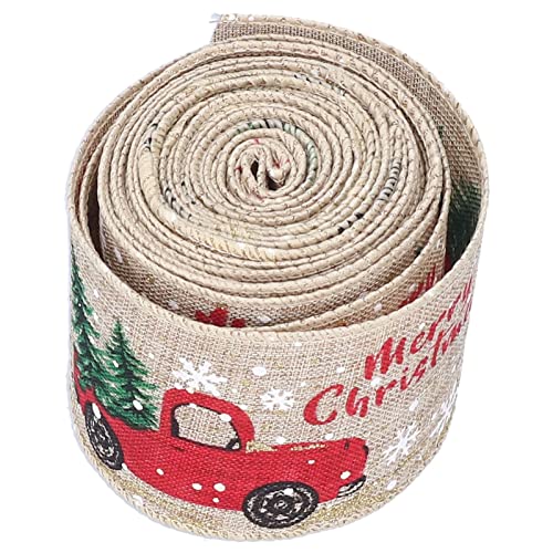 6 Yards Drahtbänder, Geschenkband, Weihnachtsband, Geschenkverpackungsband, Weihnachtsband, niedliche Muster, attraktives Design, für Dekoration, Leinen praktisches (Flachs) von ChengyuWei