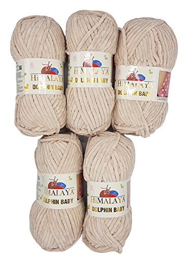 5 x 100 Gramm Himalaya Dolphin Strickwolle, Babywolle , 500 Gramm Wolle Super Bulky (hell beige 80342) von Chenille