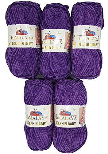 5 x 100 Gramm Himalaya Dolphin Strickwolle, Babywolle , 500 Gramm Wolle Super Bulky (lila 80340) von Chenille