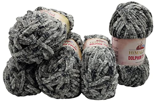 5 x 100 Gramm Himalaya Dolphin Tweed Strickwolle, 500 Gramm Baby- Wolle zweifarbig gesprenkelt (grau weiss 92014) von Chenille