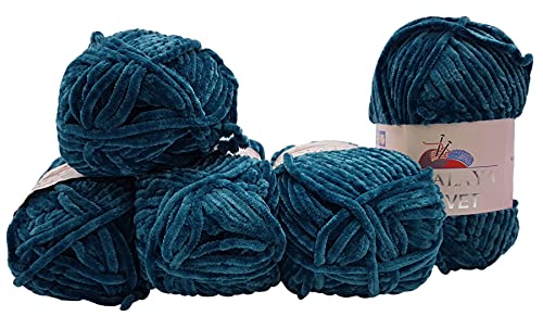 5 x 100 Gramm Himalaya Velvet Micro-Polyester Strickwolle, Babywolle samtig 500 Gramm Wolle (petrol 90048) von Chenille