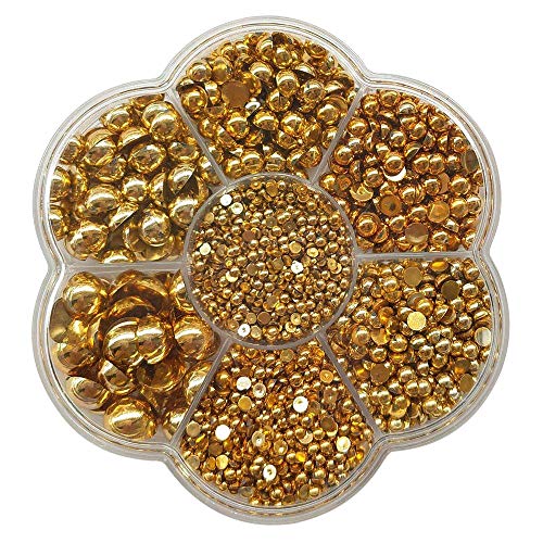 Chenkou Craft 3000 Stück, 7 Größen (2,5/3/4/5/6/8/10 mm), 1 Box goldfarbene runde flache Rückseite, Halbperlen, lose Perlen, Edelstein (goldene Halbkugel) von Chenkou Craft