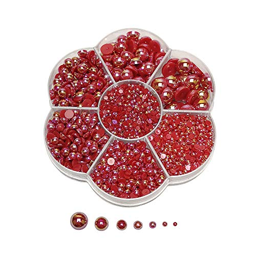 Chenkou Craft 3000 Stück 1 Box rote runde flache Rückseite Imitationsperlen lose Perlen Edelstein (rote halbe Kugel) von Chenkou Craft