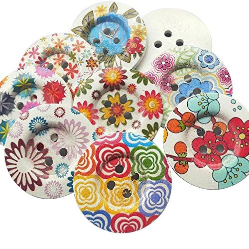 Chenkou Craft Runde Holzknöpfe mit Blumenmuster, 4 Löcher, 50 mm, 50 mm, 20 Stück Chenkou Craft Runde Holzknöpfe mit Blumenmuster, 4 Löcher, 50 mm, 50 mm, 20 Stück von Chenkou Craft