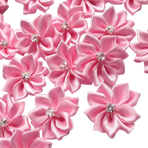 Chenkou Craft Satinband, Blumen, Schleifen, Strass-Applikationen, 28 mm, 40 Stück (Rosa) von Chenkou Craft