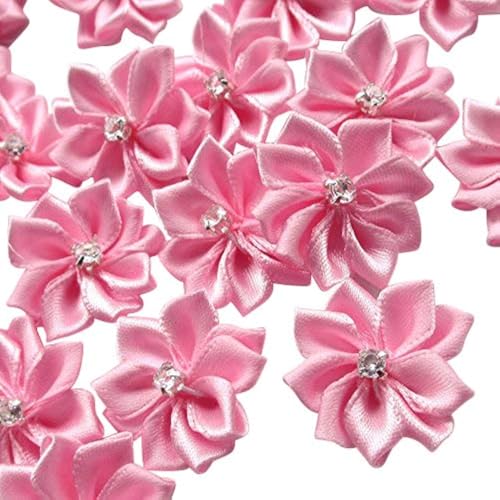 Chenkou Craft Satinband, Blumen, Schleifen, Strass-Applikationen, 28 mm, 40 Stück (Rosa) von Chenkou Craft