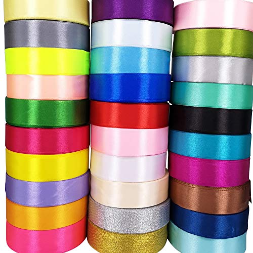 Chenkou Craft Solide Satinbänder, sortiert, 40 m, Bastelschleife, Party-Dekoration, Verpackungsbänder (Mix, 40 mm) von Chenkou Craft