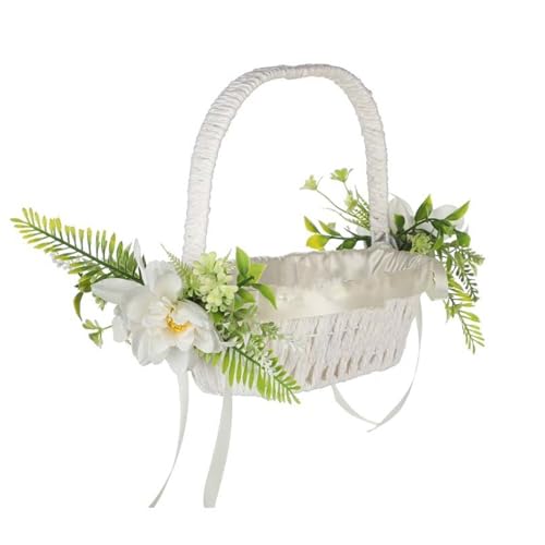 Chenxi Studio Handgeflochtener Blumenkorb für Hochzeitsblumen, praktischer Rattan-Aufbewahrungskorb, handgewebt, mit Griff für Brautjungfern von Chenxi Studio