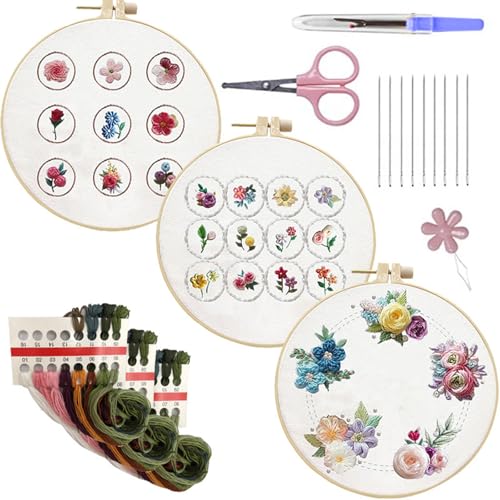 Chenxi Studio Stickset, Blumenkreuze, Stickerei-Set, Stickerei-Starter-Kits mit Blumenmuster, Stickerei-Set von Chenxi Studio