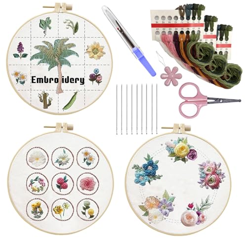 Chenxi Studio Stickset, Blumenkreuze, Stickerei-Set, Stickerei-Starter-Kits mit Blumenmuster, Stickerei-Set von Chenxi Studio