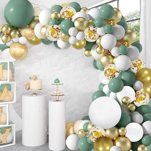 Sage Green White Gold Balloon Garland Arch Set,119 Various Inch Party Balloons, 18 12 10 5 Inch Birthday Baby Shower Gender Reveal Wedding Party Decorations von Chenyell