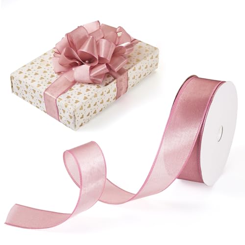 Cheriswelry 2,5 cm langes Band zum Basteln, transparentes Organzaband, Polyester-Stoffband für Geschenkverpackung, Blumenarrangement, Hochzeit, Party, Dekoration, Hellviolett-Rot von Cheriswelry