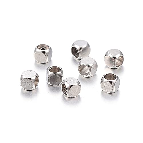 Cheriswelry 2 mm Edelstahl-Metallperlen, 100 Stück, Mini-Würfelperlen, Abstandshalter, kubische Perlen, Schiebeperlen, Charms für Armband, Halskette, Schmuckherstellung, Loch: 1,5 mm von Cheriswelry