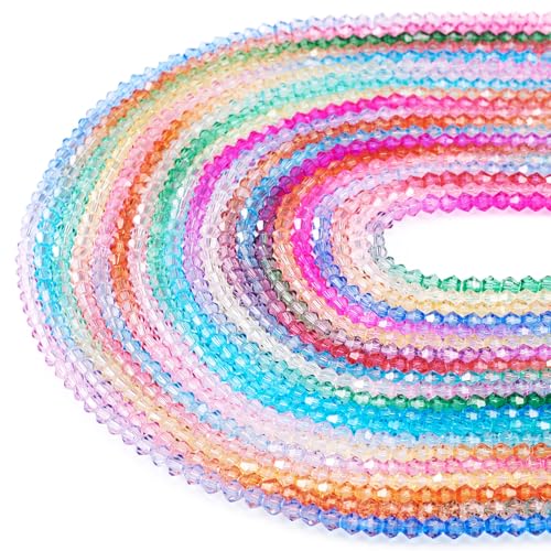 Cheriswelry 20 Stränge, bunt, bemalte Glasperlen, 4 mm, facettierte Doppelkegel-Glasperlen für Schmuckherstellung, Freundschaftsarmbänder, Halsketten, Ohrringe, Bastelarbeiten, Perlen von Cheriswelry