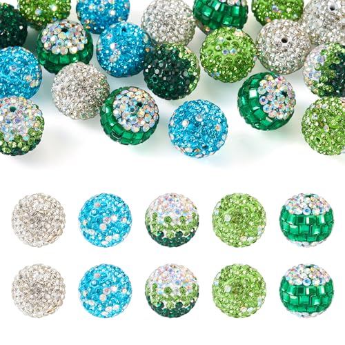 Cheriswelry 20 runde Polymer-Ton-Strassperlen 16 mm, Disco-Perlen, glitzernde Diamant-Strassperlen für DIY-Schmuckherstellung, Perlen-Bastelbedarf von Cheriswelry