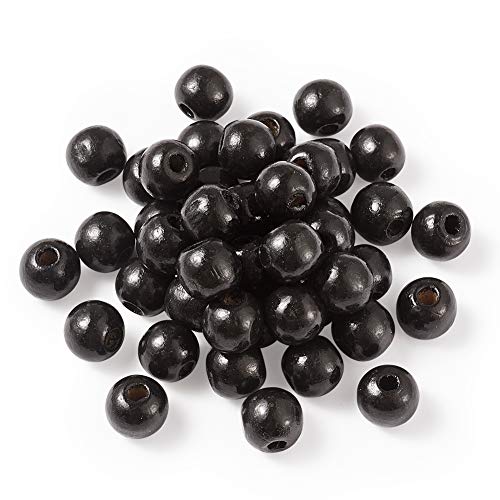 Cheriswelry 200 Stück, 8 mm, schwarze Naturholzperlen, runde Kugel, Abstandshalter, lose Perlen für Schmuck, Basteln, Herstellung, Loch: 3 mm von Cheriswelry