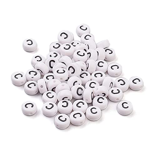 Cheriswelry 200 Stück Acryl Alphabet Buchstaben C Perlen 7 mm flach rund weiß Münze Spacer Perlen Charms für Nachricht Armband Halskette Schmuckherstellung von Cheriswelry