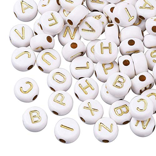 Cheriswelry 200 Stück Weißgold-Acryl-Alphabet-Perlen für Schmuck- und Armbandherstellung von Cheriswelry