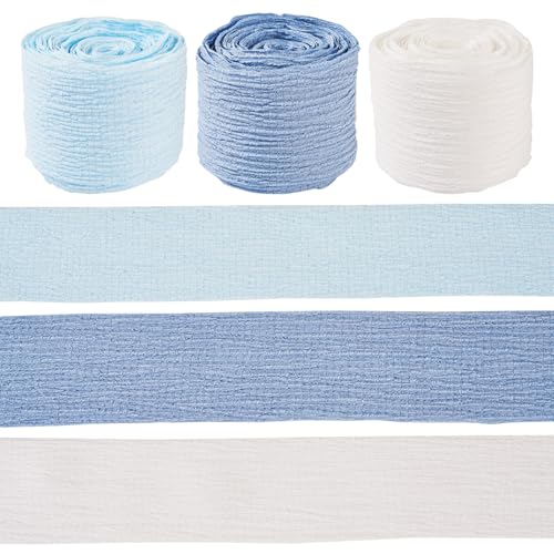 Cheriswelry 3 Rollen blaue Knisterbänder, seidige Chiffonbänder, 4,8 cm, handgefertigte Stoffbänder für Geschenkverpackungen, Blumenstrauß, DIY-Kranz von Cheriswelry