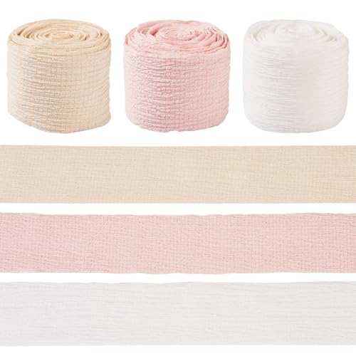 Cheriswelry 3 Rollen rosa Knisterbänder, seidige Chiffonbänder, 4,8 cm, handgefertigte Stoffbänder für Geschenkverpackungen, Blumenstrauß, DIY-Kranz von Cheriswelry