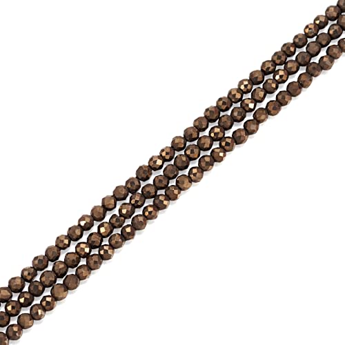 Cheriswelry 3 Stränge natürliche Pyrit-Perlen, Stränge 2 mm, winzige, facettierte Glasperlen, rund, lose Abstandshalter Perlen für DIY Schmuck Armband Herstellung von Cheriswelry