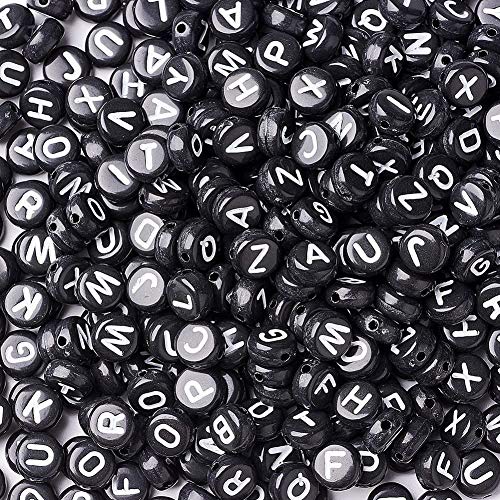 Cheriswelry 300 Stück Acryl Alphabet Perlen 6 mm schwarz weiß flach rund Scheibe A-Z Buchstaben Spacer Perlen Charms für Schmuckherstellung Loch: 2 mm von Cheriswelry