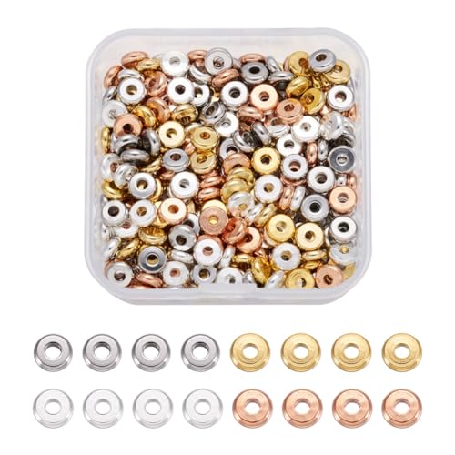 Cheriswelry 320 Stück 6 mm Messing Rondelle Perlen flache runde Abstandshalter Lose Perlen Spacer für Schmuck Armband Herstellung 4 Farben von Cheriswelry