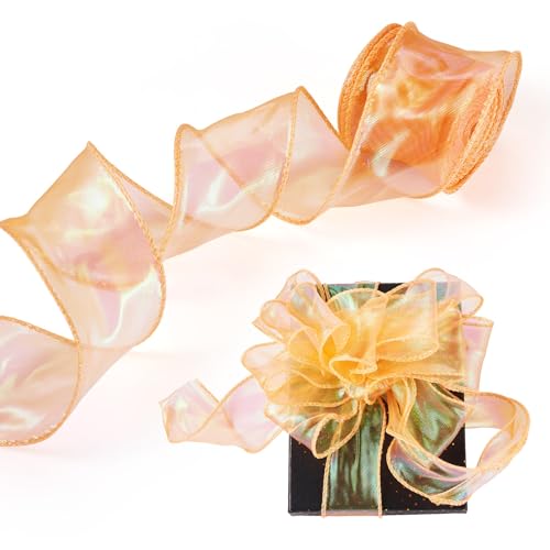 Cheriswelry 40 mm breites, durchscheinendes Organzaband, 9,1 m, schimmerndes Chiffon-Stoffband zum Nähen, für Blumensträuße, Geschenkverpackungen, Basteln, Schleifen, Heimdekoration, Pfirsichquaste von Cheriswelry