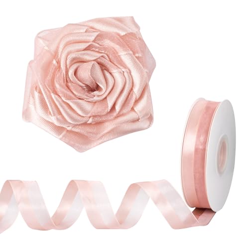 Cheriswelry 45 m zweifarbige durchsichtige Schleifenbänder mit Drahtrand, Chiffonband, transparentes Organzaband, Besätze für Blumensträuße, Hochzeit, Heimdekoration, Geschenkverpackung, Misty Rose von Cheriswelry