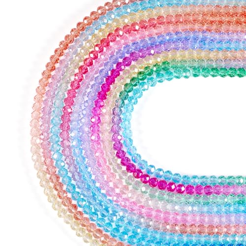 Cheriswelry 6 mm facettierte Glasperlen, Stränge, 10 Farben, transparente Kristall-Armbandperlen, Farbverlauf, Rondelle, lose Perlen für Ohrringe, Halsketten, Choker, DIY-Schmuckherstellung (10 von Cheriswelry