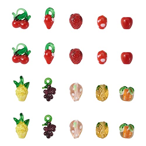 Cheriswelry 60 Stück 10 Stile Obst Lampwork Perlen gemischte Farben handgefertigte Glasperlen Abstandshalter lose Perlen Anhänger Charms für Schmuckherstellung Handwerk DIY Perlenzubehör von Cheriswelry