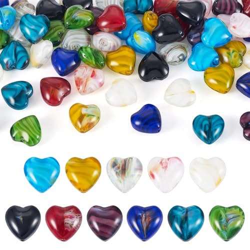 Cheriswelry 66 Stück 12 mm 3D-Glasperlen in Herzform, 11 Farben, Millefiori Love gemustert, bunt, lose Abstandshalter, Perlen für Schmuckherstellung, Armband, Basteln Cheriswelry 66 Stück 12 mm 3D-Glasperlen in Herzform, 11 Farben, Millefiori Love gemustert, bunt, lose Abstandshalter, Perlen für Schmuckherstellung, Armband, Basteln von Cheriswelry