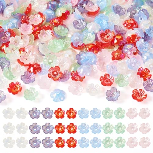 Cheriswelry Acryl-Blumen-Perlenkappen, 5 Blüten-Endkappen, bunt, lose Abstandshalter, 10,5 x 4 mm, für Armbänder, Ohrringe, Halsketten, DIY-Zubehör, 240 Stück von Cheriswelry