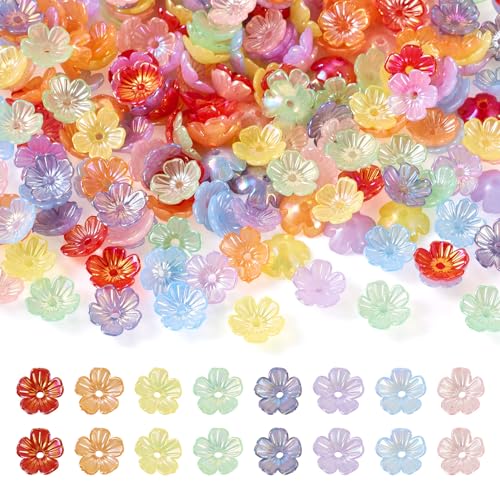 Cheriswelry Acryl-Perlenkappen, 5 Blütenblumen, bunt, lose Abstandshalter, Endkappen, 10 x 4 mm, für Armbänder, Ohrringe, Halsketten, Schmuckherstellung, Bastelbedarf, 280 Stück von Cheriswelry