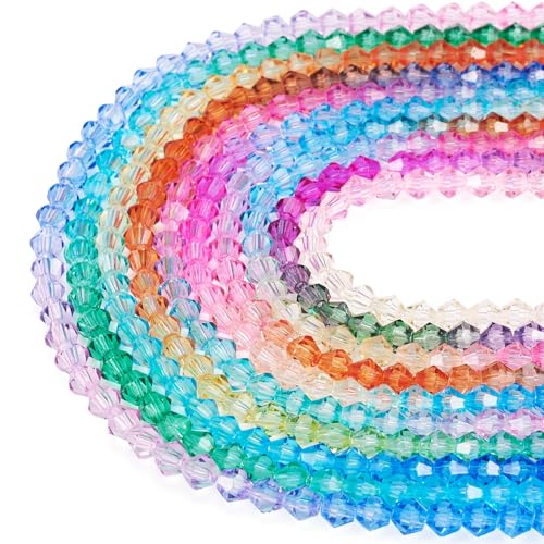 Cheriswelry Bunte facettierte Glasperlen, Doppelkegel, Glasperlen für Schmuckherstellung, Freundschaftsarmbänder, Halsketten, Ohrringe, Bastelarbeiten, Perlen, 10 Stränge, 6 mm von Cheriswelry