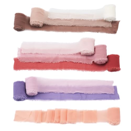 Cheriswelry Chiffon-Seidenband aus Polyester, Fransen mit rohen Kanten, für Hochzeitseinladungen, Brautsträuße, Geschenk, Dekoration, 9 Farben, 25 m von Cheriswelry