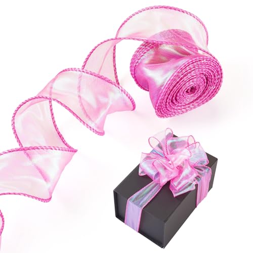 Cheriswelry Durchsichtiges Organzaband, 40 mm breit, 9,1 m, schimmerndes Chiffon-Stoffband zum Nähen, für Blumensträuße, Geschenkverpackungen, Basteln, Schleifen, Heimdekoration, Violett von Cheriswelry