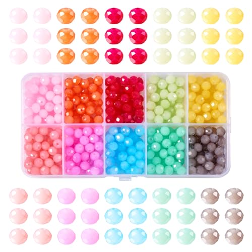 Cheriswelry Kleine facettierte Glasperlen, 6 x 5 mm, bunte Rondelle, Kristallglasperlen, lose Abstandshalter, Perlen für DIY-Schmuckherstellung, Damen, Armband, Halskette, Handwerk, 400 Stück von Cheriswelry