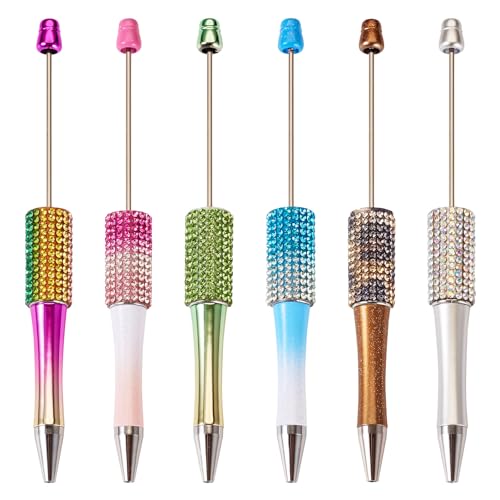 Cheriswelry Kunststoff-Kugelschreiber mit Strasssteinen, zweifarbig, mit Schmuckperlen, 6 Stück von Cheriswelry