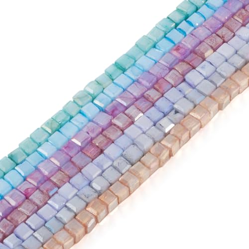 Cheriswelry Mini-Glasperlen, würfelförmig, 2,5 mm, Rocailles, AB-Farbe, facettiert, klein, quadratisch, lose Abstandshalter, Perlen für DIY-Schmuckherstellung, Armband, Perlenzubehör, 7 Farben von Cheriswelry